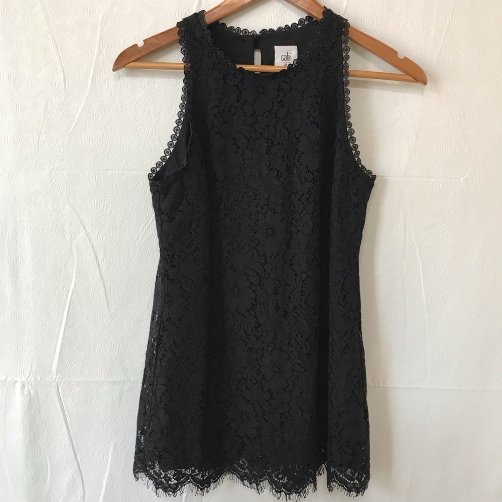 CAbi Display Black Lace Floral Sleeveless Top